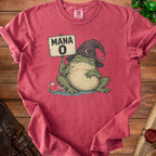 Frog wearing a wizard hat holding a sign that reads "MANA 0".