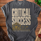 Charcoal t-shirt with "CRITICAL SUCCESS" and a d20 die graphic.