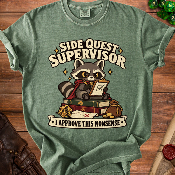 Side Quest Raccoon T-Shirt in Moss