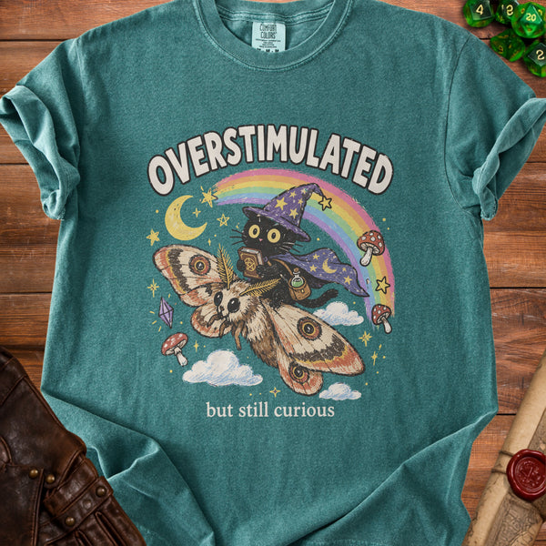 Overstimulated Cat T-Shirt in Blue Spruce