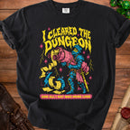 Knight in armor holding a scroll with text "I cleared the dungeon and all I got was more lore".
