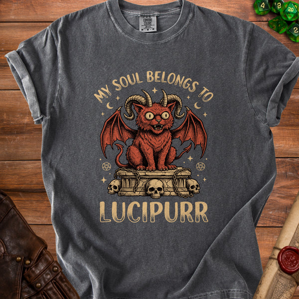 Lucipurr Midnight Zoomies T-Shirt in Pepper