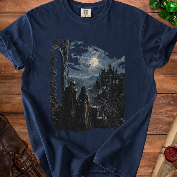 Moonlit Castle Spire Vigil T-Shirt in True Navy