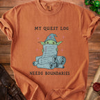 Goblin in wizard hat holding quest log that reads "My quest log needs boundaries".