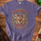 Purple t-shirt with "The Classic Adventuring Party" text and cartoon characters.