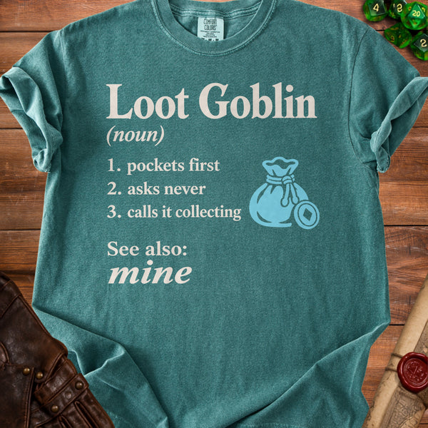 Loot Goblin Inventory T-Shirt in Blue Spruce