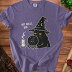 Black cat in witch hat with crystal ball, says "Not Great, Bob."