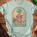 T-shirt graphic of a wizard with a dragon hat and book, saying "Learning Experience".