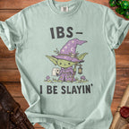 Light blue t-shirt with cartoon character and "IBS- I BE SLAYIN'" text.