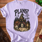 Black cat in wizard hat with mug that says "No Thanks" and "Plans? I prefer side quests like naps".