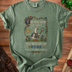 Green t-shirt with medieval art of a goose holding a mace, text reads "You Mess With the Honk You Receive the Bonk That's Just How It Works".