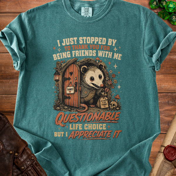 Opossum Thanks T-Shirt in Blue Spruce