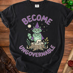 Black t-shirt with a raccoon wizard, skull, and text "BECOME UNGOVERNABLE."