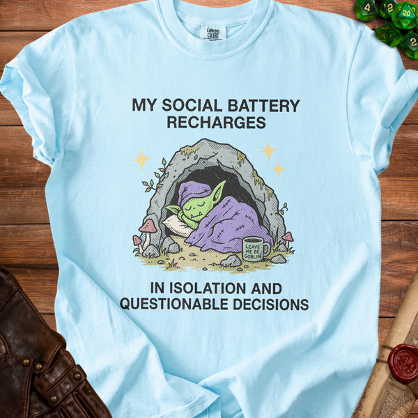 Social Battery Recharge Uniform T-Shirt in Chambray
