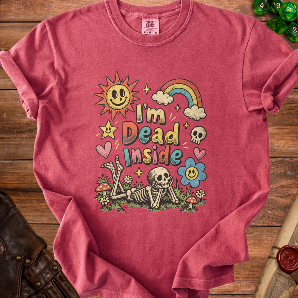 T-shirt with "I'm Dead Inside" text and skeleton graphic.