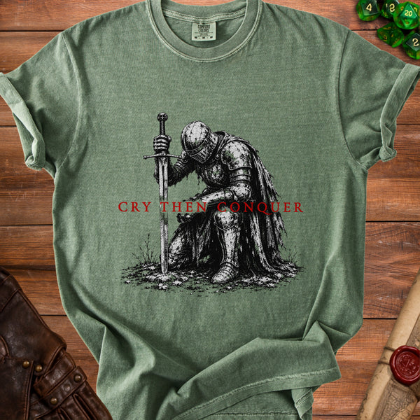 Cry Then Conquer T-Shirt in Moss
