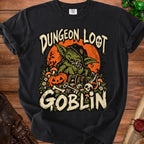 Goblin holding a D20 dice with text "Dungeon Loot Goblin".