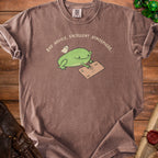 Brown t-shirt with a frog, ghost, and ouija board graphic saying "Bad Advice. Excellent Atmosphere."