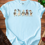Light blue t-shirt with cartoon ducks dressed as fantasy adventurers.