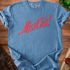 Blue t-shirt with red "Miss Crit!" text and a Comfort Colors tag.