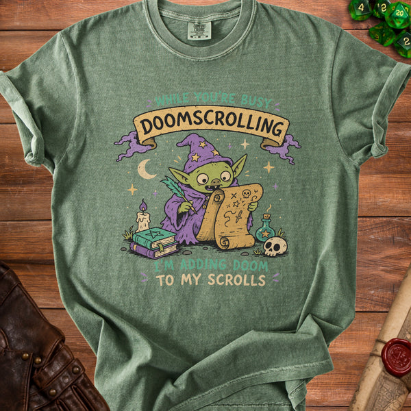 Doomscroll Wizard T-Shirt in Moss