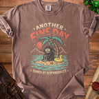 Brown t-shirt with Grim Reaper on island graphic: "Another Fine Day Ruined By Responsibility".