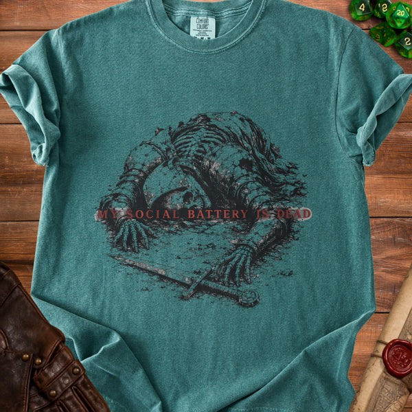 Social Battery Utterly Depleted T-Shirt in Blue Spruce