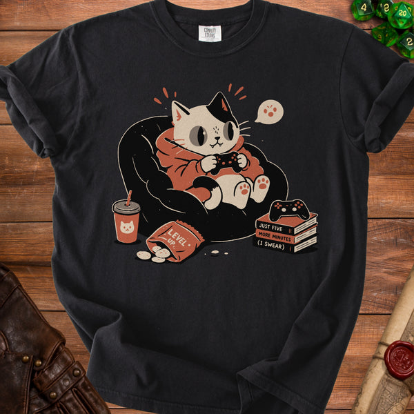 Gamer Cat Cozy Gaming Nights T-Shirt in Black