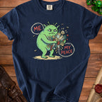 Green creature holding a bouquet of flowers with text "ME" and "MY PEACE".