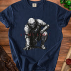Dark t-shirt with a distressed knight graphic and red text "AT MY LIMIT".
