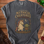 Unicorn and goblin holding hands with text "Mythical Creatures (You're the Goblin)".