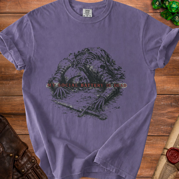 Social Battery Utterly Depleted T-Shirt in Grape