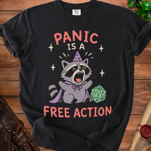 Panic Raccoon Free Action T-Shirt in Black