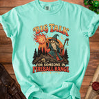 Aqua t-shirt with wizard graphic and text "BIG TALK FOR SOMEONE IN FIREBALL RANGE."