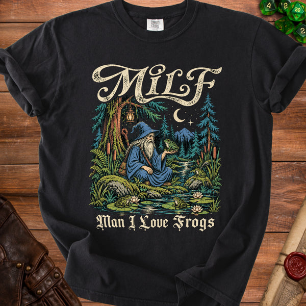 Frog Wizard Pond Magic T-Shirt in Black
