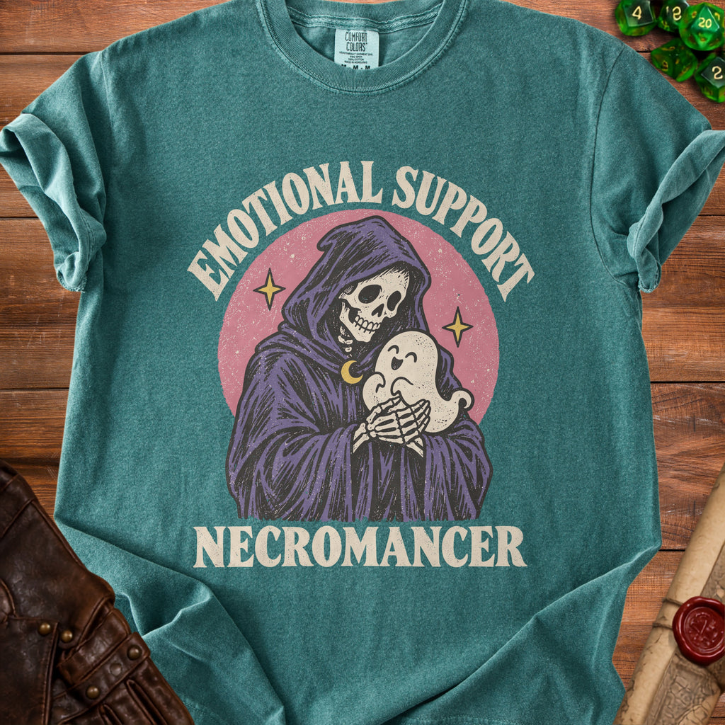 Grim reaper hugging a ghost with "Emotional Support Necromancer" text.