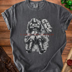 Gray t-shirt with graphic of armored knight and text "CANCEL THE CRUSADE".