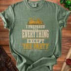 Green t-shirt with text "I Prepared For Everything Except The Party" and D&D graphics.