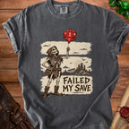 Skeleton holding a d20 balloon with "FAILED MY SAVE" text.