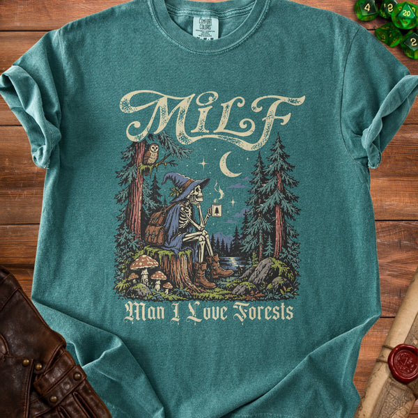 Forest MILF Woods and Warm Brews T-Shirt in Blue Spruce