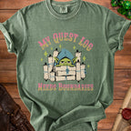 Green t-shirt with "My Quest Log Needs Boundaries" text and a goblin character.