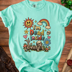 Teal t-shirt with skeleton graphic and text "I'm Dead Inside".