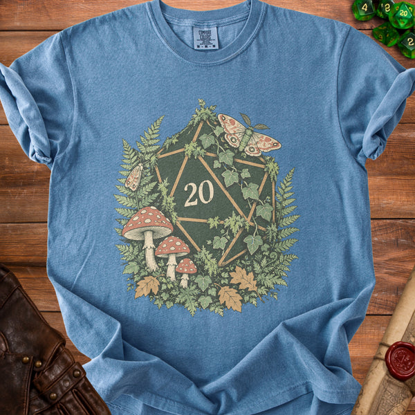 Botanical D20 Ancient Forest Magic T-Shirt in Blue Jean