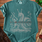 T-shirt with vintage knight fighting a snail, reading "MY ARCH NEMESIS".