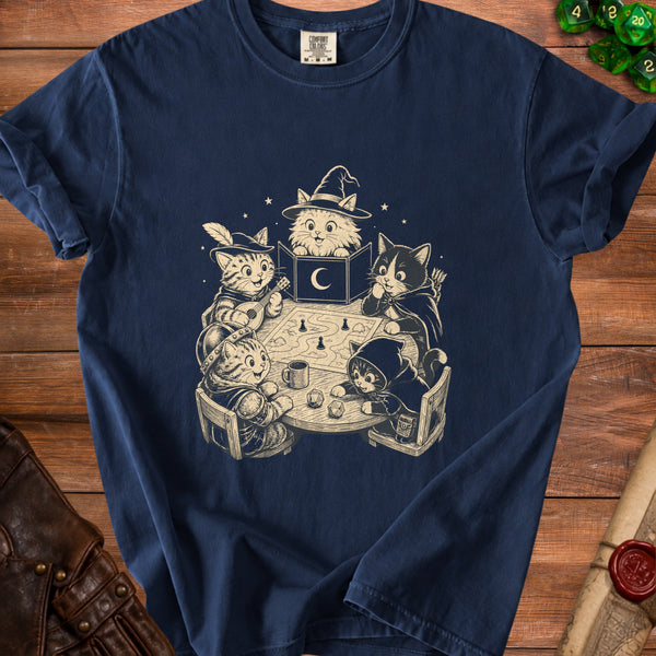 Dungeon Cats Game Night Party T-Shirt in True Navy