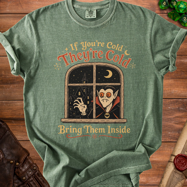 Cold Vampire Retro Goth Humor T-Shirt in Moss