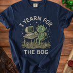 Goblin at computer desk on swampy ground with text "I YEARN FOR THE BOG".