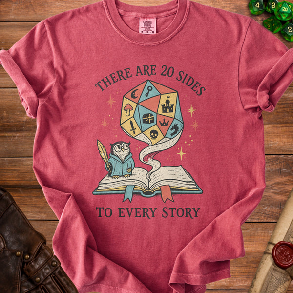 20 Sides Story Unfold Narrative T-Shirt in Crimson
