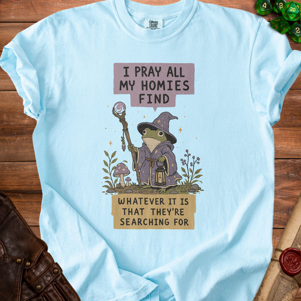 Frog Wizard Positive Vibes T-Shirt in Chambray