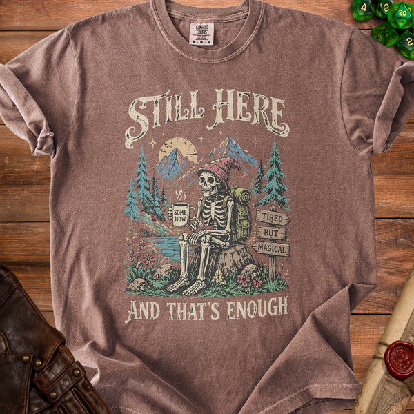 Still Here Coffee Break Skeleton T-Shirt in Espresso